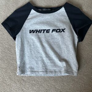 White Fox Gray and Black Raglan Crop Tee